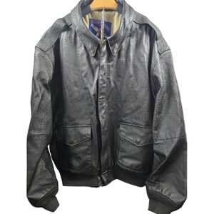 Airborne Mens Genuine Leather Bomber Flight Jacket Brown XL American Flag Lining